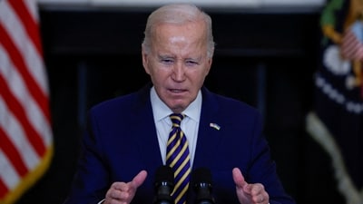 US President Joe Biden delivers remarks in the State Dining Room at the White House in Washington, US. (Reuters)