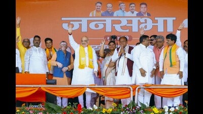 Union home minister Amit Shah during a public rally in Bareilly on May 2. (Agency photo) Union home minister Amit Shah during a public rally in Bareilly on May 2. (Agency photo)