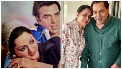 Hema Malini and Dharmendra shared a sweet moment on their anniversary. Hema Malini and Dharmendra shared a sweet moment on their anniversary.
