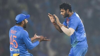 Indian captain Rohit Sharma with all-rounder Shivam Dube (PTI) Indian captain Rohit Sharma with all-rounder Shivam Dube (PTI)