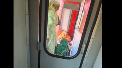 Snapshot of the women occupying the space on the train. (X/@kushal_mehra) Snapshot of the women occupying the space on the train. (X/@kushal_mehra)