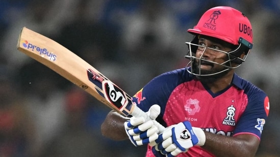 Rajasthan Royals' captain Sanju Samson plays a shot during the Indian Premier League (IPL) Twenty20 cricket match against Lucknow Super Giants (AFP)
