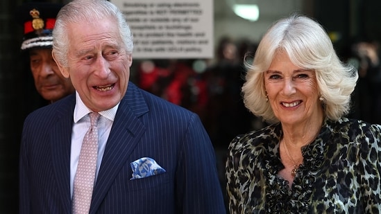 Britain's King Charles III and Britain's Queen Camilla arrive to visit the University College Hospital Macmillan Cancer Centre in London on April 30, 2024. Charles is making his first official public appearance since being diagnosed with cancer, after doctors said they were "very encouraged" by the progress of his treatment. (AFP)