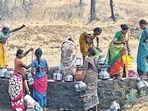 Adivasis predominate among the population in Shahapur taluka, and most villages such as Kasara, Khardi, Shirol, Ajanup and adivasi Padas Dand, Umbavane, Vashala, ruichi, Bibalwadi, Khadyacha Pad, Kalshet Parand, Naralwadi are located in and around hills. At present, the Zilla Parishad supplies drinking water to 96 villages in the taluka via tankers, but these are mostly emptied into wells near the foothills, which are located far away from many neighbourhoods located high up in the hills. (Raju Shinde/ HT Photo) Adivasis predominate among the population in Shahapur taluka, and most villages such as Kasara, Khardi, Shirol, Ajanup and adivasi Padas Dand, Umbavane, Vashala, ruichi, Bibalwadi, Khadyacha Pad, Kalshet Parand, Naralwadi are located in and around hills. At present, the Zilla Parishad supplies drinking water to 96 villages in the taluka via tankers, but these are mostly emptied into wells near the foothills, which are located far away from many neighbourhoods located high up in the hills. (Raju Shinde/ HT Photo)