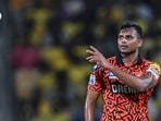 Sunrisers Hyderabad's T Natarajan collects a throw during the Indian Premier League (IPL) Twenty20 cricket match between Chennai Super Kings and Sunrisers Hyderabad at the MA Chidambaram Stadium
