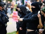 PORTLAND, OREGON - MAY 2: Pro-Palestinian protesters face-off with police at the Portland State University campus on May 2, 2024 in Portland, Oregon. Pro-Palestinian encampments have sprung up at college campuses around the country with some protestors calling for schools to divest from Israeli interests amid the ongoing war in Gaza. PORTLAND, OREGON - MAY 2: Pro-Palestinian protesters face-off with police at the Portland State University campus on May 2, 2024 in Portland, Oregon. Pro-Palestinian encampments have sprung up at college campuses around the country with some protestors calling for schools to divest from Israeli interests amid the ongoing war in Gaza.