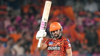 Sunrisers Hyderabad's Nitish Reddy celebrates his half-century during the match against Rajasthan Royals (IPL)