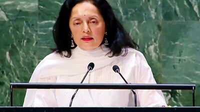 India's Permanent Representative to the United Nations Ruchira Kamboj speaks at the United Nations General Assembly (UNGA) meeting, on Thursday. (ANI Photo) (ANI)