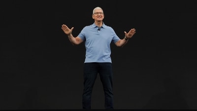 Apple CEO Tim Cook gestures at Apple's annual Worldwide Developers Conference at the company's headquarters in Cupertino, California.