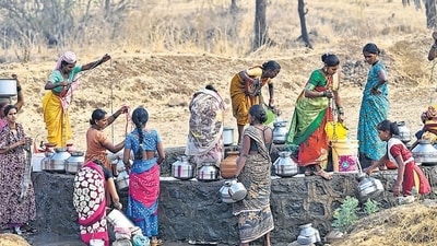 Adivasis predominate among the population in Shahapur taluka, and most villages such as Kasara, Khardi, Shirol, Ajanup and adivasi Padas Dand, Umbavane, Vashala, ruichi, Bibalwadi, Khadyacha Pad, Kalshet Parand, Naralwadi are located in and around hills. At present, the Zilla Parishad supplies drinking water to 96 villages in the taluka via tankers, but these are mostly emptied into wells near the foothills, which are located far away from many neighbourhoods located high up in the hills. (Raju Shinde/ HT Photo) Adivasis predominate among the population in Shahapur taluka, and most villages such as Kasara, Khardi, Shirol, Ajanup and adivasi Padas Dand, Umbavane, Vashala, ruichi, Bibalwadi, Khadyacha Pad, Kalshet Parand, Naralwadi are located in and around hills. At present, the Zilla Parishad supplies drinking water to 96 villages in the taluka via tankers, but these are mostly emptied into wells near the foothills, which are located far away from many neighbourhoods located high up in the hills. (Raju Shinde/ HT Photo)