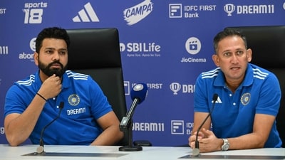Indian cricket captain Rohit Sharma (L) and selection committee chairman Ajit Agarkar address the T20 World Cup 2024 press conference (AFP) Indian cricket captain Rohit Sharma (L) and selection committee chairman Ajit Agarkar address the T20 World Cup 2024 press conference (AFP)
