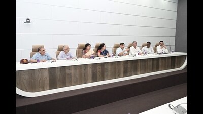 Diwase (C) was speaking in a meeting organised with office bearers of housing societies at the collector’s office on Friday. (HT PHOTO)