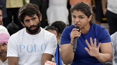 Olympic medal-winning grapplers Sakshi Malik and Bajrang Punia along with many others had staged a sit-in at Delhi’s Jantar Mantar last year demanding action against Brij Bhushan. (PTI FILE) Olympic medal-winning grapplers Sakshi Malik and Bajrang Punia along with many others had staged a sit-in at Delhi’s Jantar Mantar last year demanding action against Brij Bhushan. (PTI FILE)