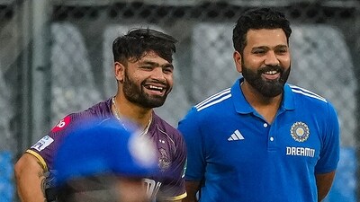 Mumbai Indians player Rohit Sharma (R) with Kolkata Knight Riders player Rinku Singh during an IPL practice session (PTI) Mumbai Indians player Rohit Sharma (R) with Kolkata Knight Riders player Rinku Singh during an IPL practice session (PTI)