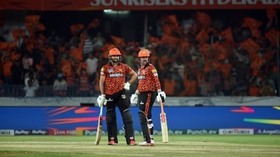 Sunrisers Hyderabad batters Nitish Reddy and Travis Head during the IPL 2024 T20 cricket match between Sunrisers Hyderabad and Rajasthan Royals at Rajiv Gandhi International Cricket Stadium, Uppal, in Hyderabad (PTI) Sunrisers Hyderabad batters Nitish Reddy and Travis Head during the IPL 2024 T20 cricket match between Sunrisers Hyderabad and Rajasthan Royals at Rajiv Gandhi International Cricket Stadium, Uppal, in Hyderabad (PTI)