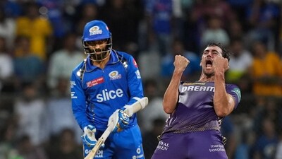 Starc took over after that in the 18th over. The record signing, who has faced significant criticism for not providing the goods this season, dismissed David and Piyush Chawla off consecutive balls. He then got the last MI wicket a delivery later, thus completing his four-wicket haul. (PTI) Starc took over after that in the 18th over. The record signing, who has faced significant criticism for not providing the goods this season, dismissed David and Piyush Chawla off consecutive balls. He then got the last MI wicket a delivery later, thus completing his four-wicket haul. (PTI)