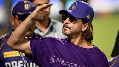 Shah Rukh Khan (R) greets fans after their win at the IPL match between Kolkata Knight Riders and Delhi Capitals at the Eden Gardens in Kolkata on April 29, (File Photo/AFP) Shah Rukh Khan (R) greets fans after their win at the IPL match between Kolkata Knight Riders and Delhi Capitals at the Eden Gardens in Kolkata on April 29, (File Photo/AFP)