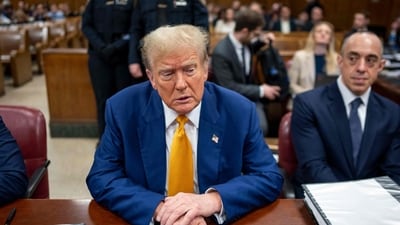 Former US President Donald Trump attends his trial for allegedly covering up hush money payments linked to extramarital affairs, at Manhattan Criminal Court in New York City, on May 2, 2024. Trump, 77, is accused of falsifying business records to reimburse his lawyer, Michael Cohen, for a $130,000 hush money payment made to porn star Stormy Daniels just days ahead of the 2016 election against Hillary Clinton. (Photo by Doug Mills / POOL / AFP) (AFP) Former US President Donald Trump attends his trial for allegedly covering up hush money payments linked to extramarital affairs, at Manhattan Criminal Court in New York City, on May 2, 2024. Trump, 77, is accused of falsifying business records to reimburse his lawyer, Michael Cohen, for a $130,000 hush money payment made to porn star Stormy Daniels just days ahead of the 2016 election against Hillary Clinton. (Photo by Doug Mills / POOL / AFP) (AFP)