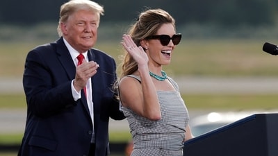 FILE PHOTO: White House adviser Hope Hicks waves near of U.S. President Donald Trump during a campaign rally at Ocala International Airport in Ocala, Florida, U.S., October 16, 2020. REUTERS/Carlos Barria/File Photo (REUTERS)