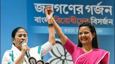 West Bengal chief minister Mamata Banerjee with TMC candidate Mahua Moitra during an election rally in Nadia on Thursday. (ANI FILE) West Bengal chief minister Mamata Banerjee with TMC candidate Mahua Moitra during an election rally in Nadia on Thursday. (ANI FILE)
