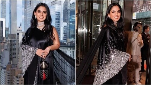 Isha Ambani attends Met Gala 2023 in a reimagined saree by Prabal Gurung. Isha Ambani attends Met Gala 2023 in a reimagined saree by Prabal Gurung.