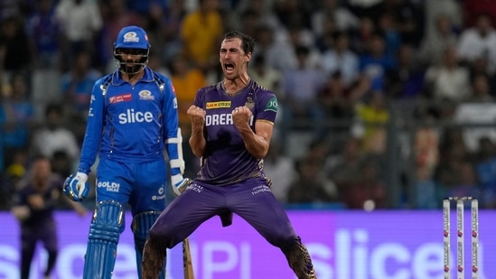 Mitchell Starc blasted away Mumbai Indians' last three wickets in the second last over of the match to help Kolkata Knight Riders beat the five-time champions at the Wankhede Stadium for the first time in 12 years. Starc finished with figures of 4/33(AP)