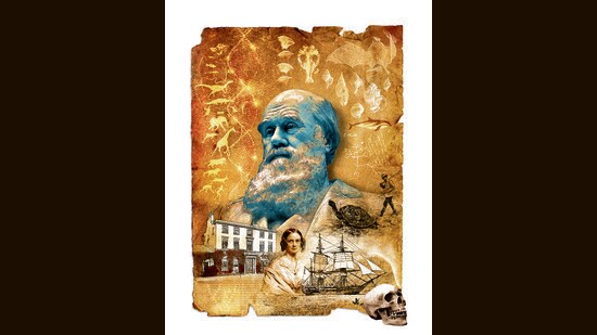 Spot Darwin’s Tree of Life sketch, his childhood home, a tortoise from the Galapagos, the Beagle, and Emma Darwin. (Images: Darwin Online, Getty Images; Wikimedia Commons; Adobe Stock; HT imaging: Puneet Kumar)