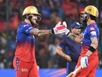 Royal Challengers Bengaluru's skipper Faf du Plessis and Virat Kohli during the match against Gujarat Titans in the Indian Premier League 2024. Royal Challengers Bengaluru's skipper Faf du Plessis and Virat Kohli during the match against Gujarat Titans in the Indian Premier League 2024.