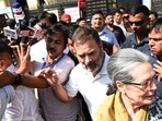 Congress leader Rahul Gandhi with his mother Sonia Gandhi after filing his nomination in Rae Bareli on Friday. (Deepak Gupta/HT Photo)