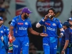 Mumbai Indian captain Hardik Pandya with teammate Jasprit Bumrah during an Indian Premier League (IPL) match 