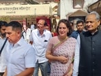 Rae Bareli: Congress leader Priyanka Gandhi Vadra with her husband Robert Vadra and former Rajasthan chief minister Ashok Gehlot. 