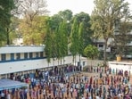 Voters at a polling station in Bengaluru. (PTI)
