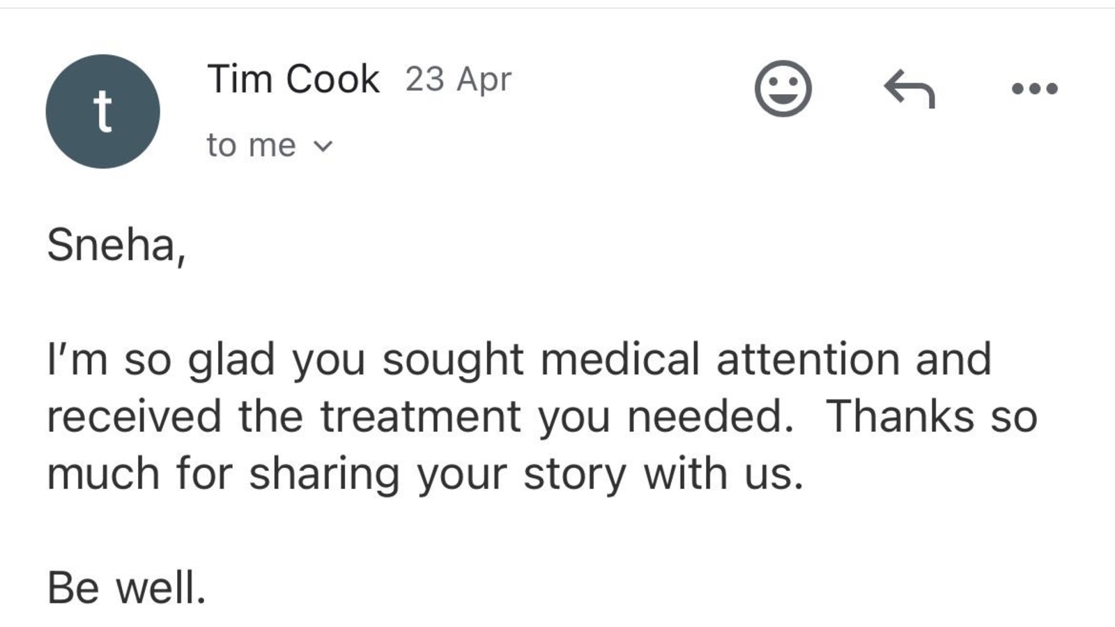 Delhi-based researcher emails Tim Cook, credits Apple Watch for saving her life. CEO responds - Vimarsana News