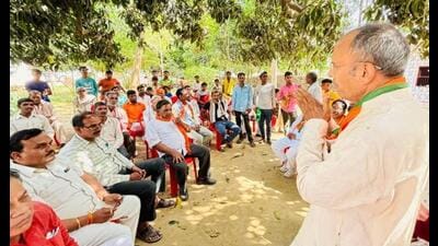 BJP candidate Parmeshwar Lal Saini during an election meeting in Sambhal. BJP candidate Parmeshwar Lal Saini during an election meeting in Sambhal.