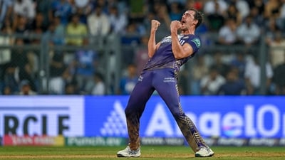 Kolkata Knight Riders' Mitchell Starc celebrates after his team's win. (AFP) Kolkata Knight Riders' Mitchell Starc celebrates after his team's win. (AFP)