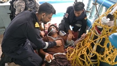 Indian Navy provides urgent medical aid to Iranian fishing vessel in Arabian Sea. (X/Indian Navy) Indian Navy provides urgent medical aid to Iranian fishing vessel in Arabian Sea. (X/Indian Navy)