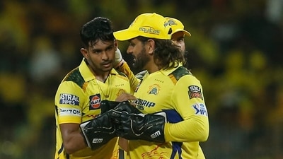 Chennai Super Kings' Matheesha Pathirana, left, celebrates a dismissal with MS Dhoni in IPL 2024 (AP) Chennai Super Kings' Matheesha Pathirana, left, celebrates a dismissal with MS Dhoni in IPL 2024 (AP)