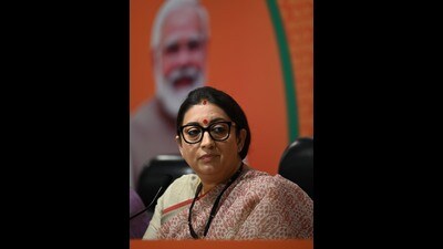 New Delhi, India - June 23, 2023: Union Minister Smriti Irani address a press conference at BJP HQ, in New Delhi, India, on Friday, June 23, 2023. (Photo by Vipin Kumar/ Hindustan Times) (Hindustan Times) New Delhi, India - June 23, 2023: Union Minister Smriti Irani address a press conference at BJP HQ, in New Delhi, India, on Friday, June 23, 2023. (Photo by Vipin Kumar/ Hindustan Times) (Hindustan Times)
