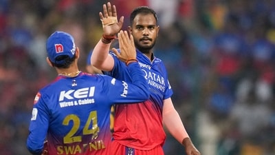 Yash Dayal also bowled an economical spell of just 21 runs in four overs and he claimed two crucial wickets of Rashid Khan and Rahul Tewatia. (PTI) Yash Dayal also bowled an economical spell of just 21 runs in four overs and he claimed two crucial wickets of Rashid Khan and Rahul Tewatia. (PTI)