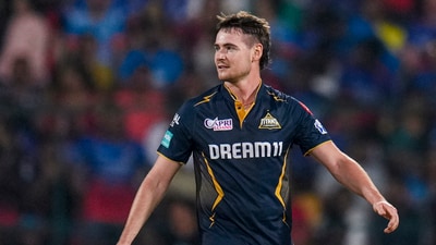 Joshua Little ran riot after the powerplay as he claimed four wickets to give Gujarat Titans' fans some hope later in the game but it was a bit too late. (PTI) Joshua Little ran riot after the powerplay as he claimed four wickets to give Gujarat Titans' fans some hope later in the game but it was a bit too late. (PTI)