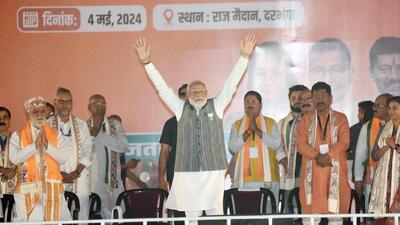 Prime Minister Narendra Modi at Darbhanga rally on Saturday. (Santosh Kumar/HT) Prime Minister Narendra Modi at Darbhanga rally on Saturday. (Santosh Kumar/HT)