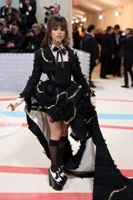 Jenna Ortega arrived at the 2023 Met Gala in a goth glam dress by Thom Browne. (Getty images) Jenna Ortega arrived at the 2023 Met Gala in a goth glam dress by Thom Browne. (Getty images)