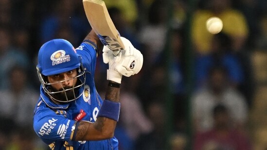 Mumbai Indians' captain Hardik Pandya plays a shot during the Indian Premier League (IPL) Twenty20 cricket match (AFP)