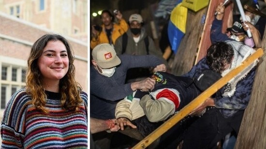 Isabelle Friedman highlighted how over 50 people contributed to the coverage of campus protests, attacks on encampment and police raid at UCLA. (Daily Bruin/AP )