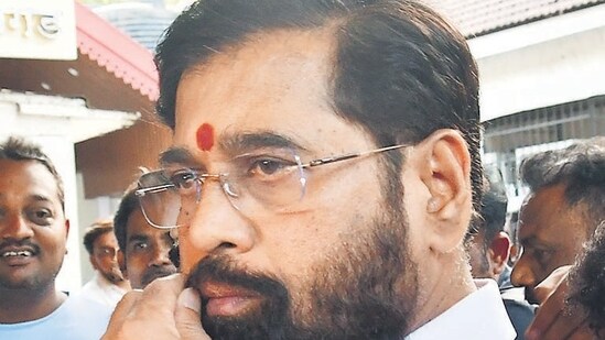 Mumbai, India – May 01, 2024: Maharashtra CM Eknath Shinde addressing the media at Balasaheb Bhavan, in Mumbai, India, on Wednesday, May 01, 2024. (Photo by Bhushan Koyande/HT Photo)