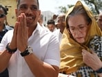 Businessman Robert Vadra with his mother-in-law, ex-Congress chief Sonia Gandhi, in Rae Bareli on Friday. (Photo by Deepak Gupta Hindustan Times)
