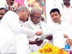 Congress candidate from Rajgarh constituency, Digvijaya Singh with former Rajasthan chief Minister Ashok Gehlot. Congress candidate from Rajgarh constituency, Digvijaya Singh with former Rajasthan chief Minister Ashok Gehlot.