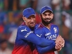 Bengaluru, May 04 (ANI): Royal Challengers Bengaluru's skipper Faf du Plessis and Virat Kohli celebrate a wicket. Bengaluru, May 04 (ANI): Royal Challengers Bengaluru's skipper Faf du Plessis and Virat Kohli celebrate a wicket.