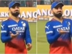 Virat Kohli gestures at Anushka Sharma after RCB's match vs GT Virat Kohli gestures at Anushka Sharma after RCB's match vs GT