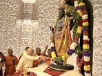 Prime Minister Narendra Modi offered prayers before the Ram Lalla idol during the Pran Pratishtha ceremony at the Ram Mandir in Ayodhya (PTI)